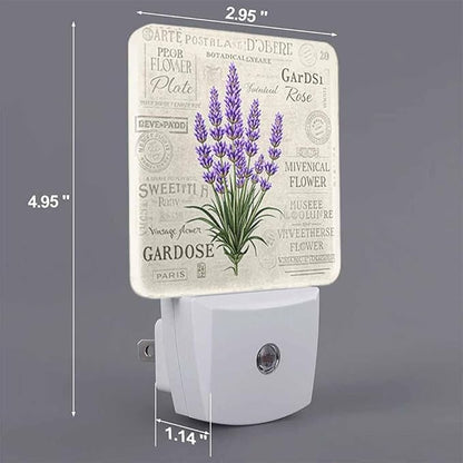 Lavender LED Night Lights Plug into Wall Vintage Postcard Background 0.5W Plug in Night Light, Dusk to Dawn, Bright Nightlight Auto On/Off, for Room Bedroom Bathroom