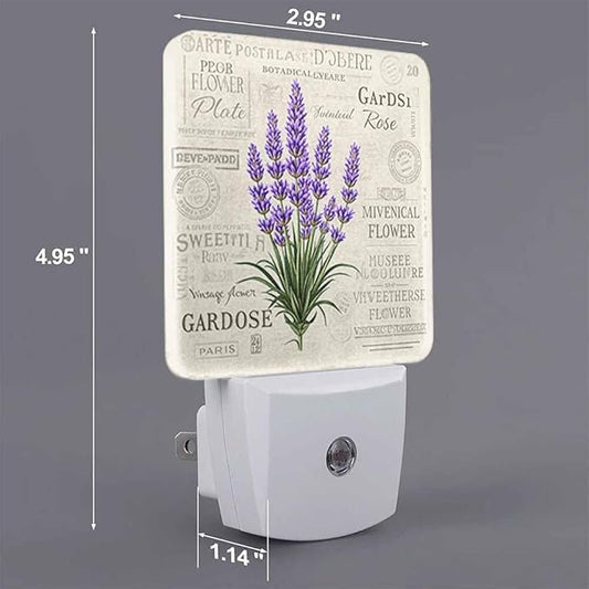 Lavender LED Night Lights Plug into Wall Vintage Postcard Background 0.5W Plug in Night Light, Dusk to Dawn, Bright Nightlight Auto On/Off, for Room Bedroom Bathroom