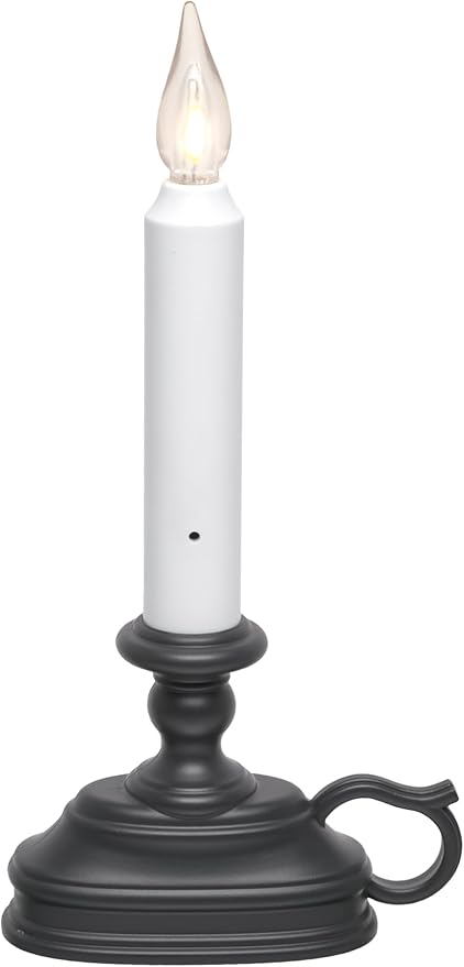 VC1820A 8.5 inch Battery Operated Vintage Filament LED Flameless Window Candle with Dusk to Dawn Timer and 3 Flame Settings, Antique Bronze/Black