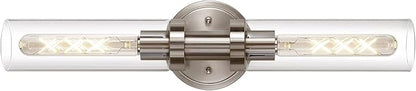 SANTOSTOCK Brushed Nickel 2-Light Bathroom Vanity Light Fixture, Modern Bathroom Sconces Wall Lighting W/Clear Glass Shade, Horizontal and Vertical Wall Mount Lamp for Mirror Hallway Kitchen