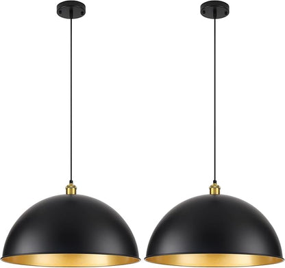20 Inch Black Pendant Light Fixtures, Vintage Pendant Lights Kitchen Island, Adjustable Height Large Farmhouse Pendant Light for Kitchen Dining Room Bedroom 2 Pack