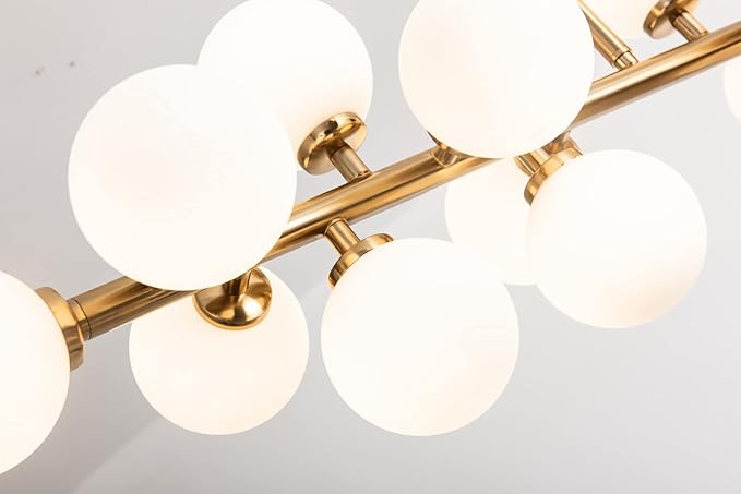 Mid Century Modern Chandelier Gold Linear Sputnik Chandeliers 16-Light Rectangular Pendant Lighting Fixture for Dining Room, Kitchen Island