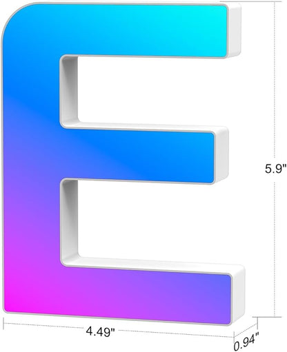 Light Up Letters Marquee Letter - Music Sync RGB Color Changing LED Lights Letter Logo Game Lights for Girls Women Party Birthday Christmas Valentine's Day Wall Desktop Decoration (MRGB-E)