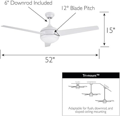 Design House 156513-WHT Treviento LED 52-inch Contemporary Indoor Ceiling Fan with LED Light Kit, 3-Blade, Reverse Airflow, Remote Control, White
