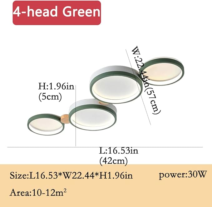 4-Lights LED Ceiling Light Fixture,23 Inch Modern Ceiling Lights Flush Mount Wooden 30W Dimmable Chandelier for Living Room Bedroom Kitchen,3000K/4000K/6000K Temperatures Selectable Green