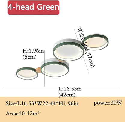 4-Lights LED Ceiling Light Fixture,23 Inch Modern Ceiling Lights Flush Mount Wooden 30W Dimmable Chandelier for Living Room Bedroom Kitchen,3000K/4000K/6000K Temperatures Selectable Green