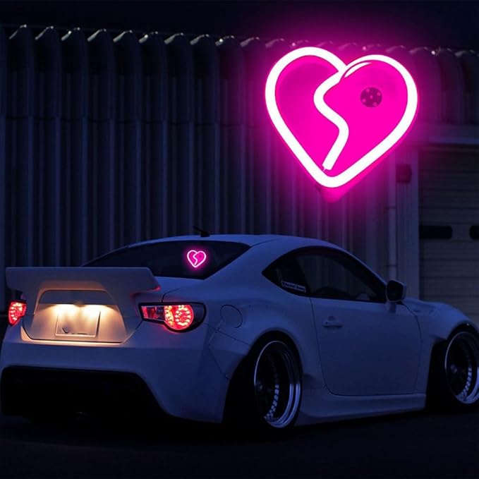 XhuangTech Car LED Signs Neon Ambient Light, Triangle or Back Window Sign Lights, Interior Atmosphere Lamp for Car Decor (Pink Heart Shaped)