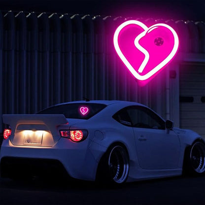 XhuangTech Car LED Signs Neon Ambient Light, Triangle or Back Window Sign Lights, Interior Atmosphere Lamp for Car Decor (Pink Heart Shaped)