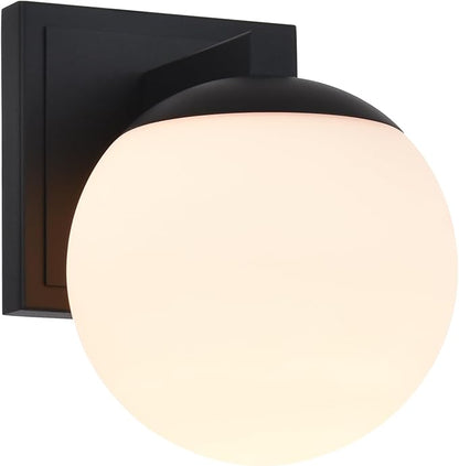 Textured Black Wall Sconce Light, Modern Sconces Wall Lighting, 1 Light Globe Bathroom Vanity Lighting with Opal Glass Shade, Wall Light for Bedroom Bathroom Living Room Entryway Hallway