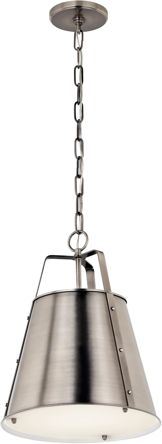 Kichler Etcher 1-Light Pendant Light Fixture with Etched Painted White Glass Diffuser, Kitchen Island Hanging Light in Classic Pewter for Dining Room (17" x 13"), 52710CLP