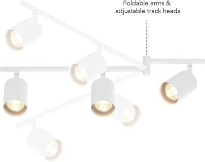 Globe Electric 64000122 47" 6-Light Foldable Track Lighting, Matte White, Cylindrical Shades, Adjustable Pivoting Heads, Modern Ceiling Light Fixture for Kitchen Island, Hallway, or Dining Room