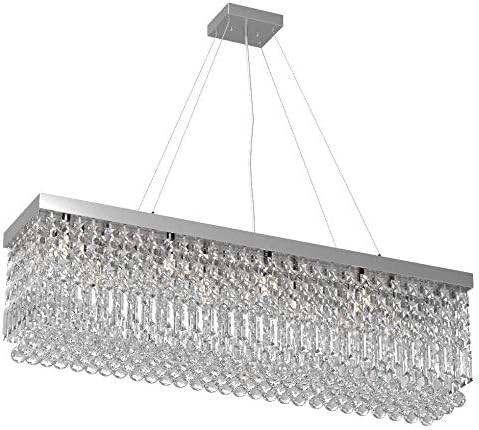 7PM Rectangle K9 Crystal Chandelier Modern Rectangular Pendant Light Fixture for Dining Room Kitchen Island Chrome L31.5 x W10 x H10