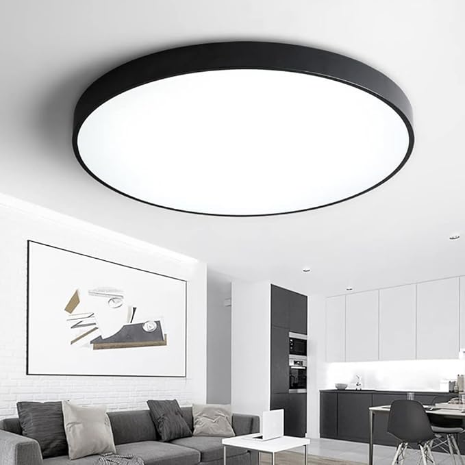 LED Ceiling Light Fixture,12 Inch Modern Round Recessed Ceiling Lights, Dimmable Light,Black 18W Close to Ceiling Lighting Flush Mount Living Room Bedroom,3000K-6000K