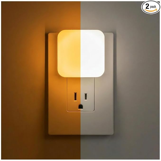 Lights by Night Dimmable LED Night Light, Plug-in, Dusk to Dawn Sensor, Adjustable, Compact, 4 Settings, Ambient Lighting, for Kids or Adults, Bedroom, Bathroom, Nursery, Hallway, 2 Pack, 82179