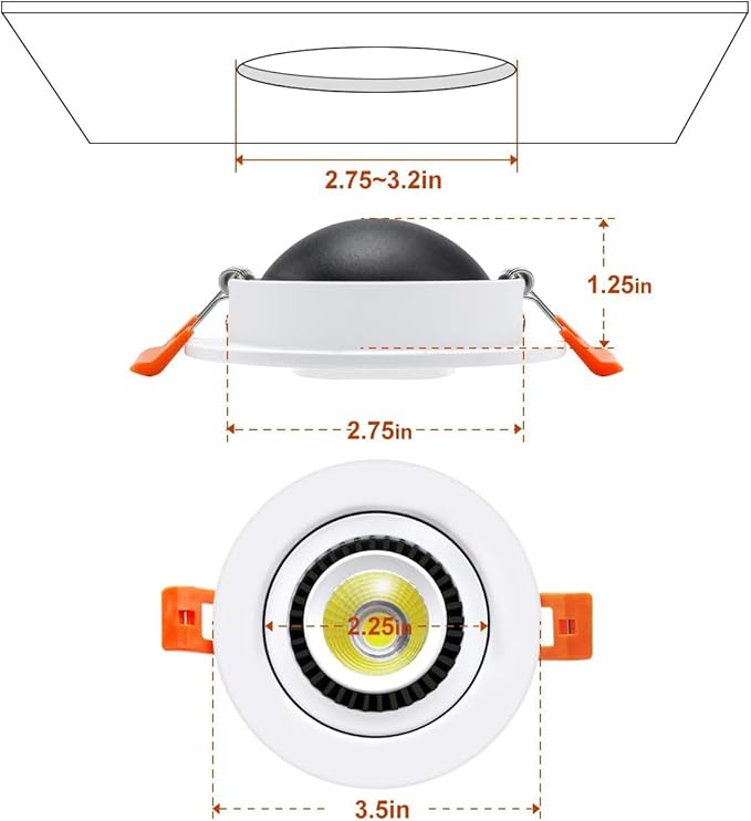 3 Inch Eyeball Gimbal LED Recessed Lighting Dimmable Downlight, 5W (50W Halogen Equivalent) Adjustable Spotlight, 2700K Ultra Warm White, CRI80, Ceiling Light with LED Driver (4 Pack)