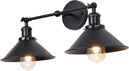 Farmhouse Bathroom Black Vanity Light Fixtures Wall Sconce Lighting, Industrial 2 Light Wall Sconces Indoor Wall Light with Metal Shade, Farmhouse Bathroom Light for Kitchen Living Room Hallway
