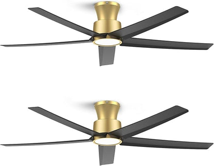ocioc 52 inch Ceiling Fans with Lights, Large Air Volume Ceiling Fans with Reversible Quiet DC Motor and Remote 2 Pack（Black-Gold）