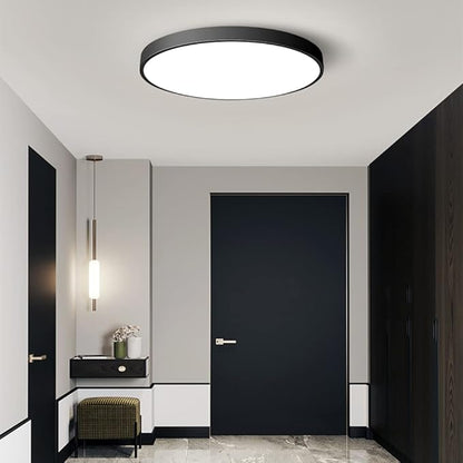 LED Ceiling Light Fixture,16 Inch Modern Round Recessed Ceiling Lights,Dimmable Light,Black 24W Close to Ceiling Lighting Flush Mount Living Room Bedroom,3000K-6000K