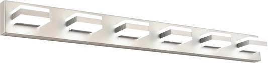 SOLFART LED Modern Bathroom Vanity Lights Over Mirror Fixture Brushed Nickel Vanity Light 6 Light LED Nickel Wall Light