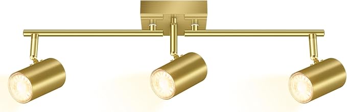 AUQUEE 3 Light Track Lighting Fixtures Ceiling, Gold Kichen Track Lighting, Rotatable Light Heads, Adjustable Modern LED Track Lights for Kitchen/Living Room/Hallway/Bar,GU10 Bulb Not Included
