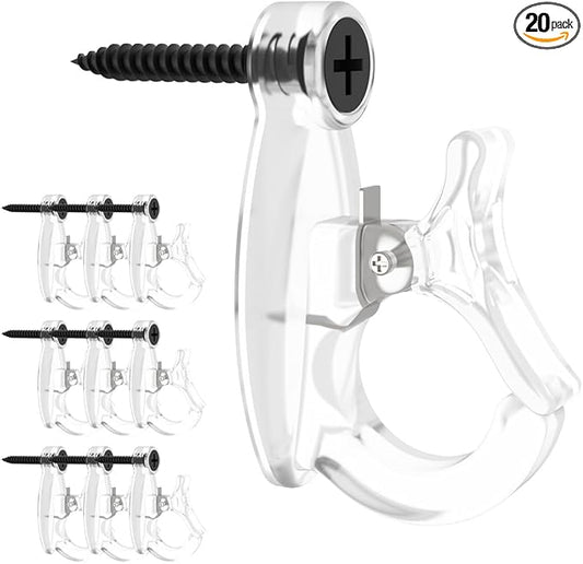 GEZIDEA Light Hanger Hooks, Screw-in Hooks for Hanging String Lights, Wire, Plants, Wind Chimes - Plastic, Clear, 20 Pack