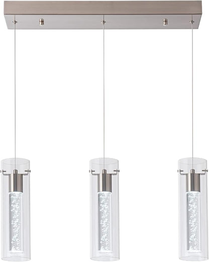 Pendant Lights Kitchen Island with Remote Control, Dimmable Brushed Nickel & Clear Cylinder, Adjustable Height Kitchen Pendant Lights, Island Lights for Kitchen, Modern Lighting Fixture