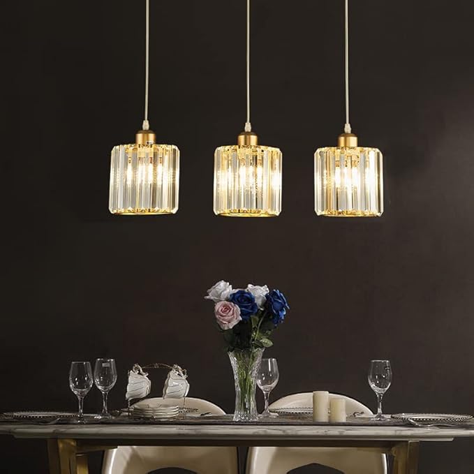 LightInTheBox 3Pcs Crystal Pendant Light Small Gold Pendant Light Modern Adjustable Chandelier Ceiling Light Fixture for Kitchen Island Bedside Cafe Restaurant (3 Color Changing)