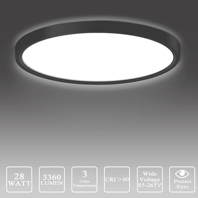 Flush Mount Ceiling Light 2 Pack, 3000K/4500K/6500K switchable Ceiling Light, 12 Inch 28W Round Ceiling Mount Light Fixture for Kitchen, Bedroom, Living Room, Dining Room