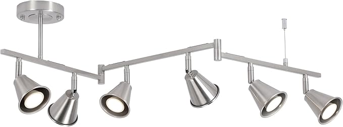 6-Light Modern Track Lighting Fixtures Ceiling, Flexible Foldable Arm and Rotatable Light Head,Nickel Kitchen Track Lighting for Kitchen Islands, Dining Rooms, Bars, Closets, Workbenches.