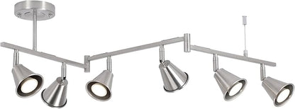 6-Light Modern Track Lighting Fixtures Ceiling, Flexible Foldable Arm and Rotatable Light Head,Nickel Kitchen Track Lighting for Kitchen Islands, Dining Rooms, Bars, Closets, Workbenches.