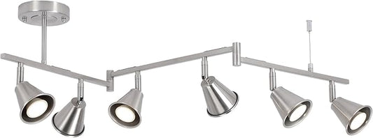 6-Light Modern Track Lighting Fixtures Ceiling, Flexible Foldable Arm and Rotatable Light Head,Nickel Kitchen Track Lighting for Kitchen Islands, Dining Rooms, Bars, Closets, Workbenches.