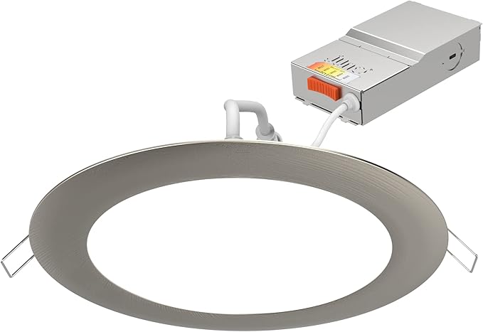 Juno WF4 SWW5 90CRI BN M6 Round LED Wafer Downlight, 120 Volts, Switchable Color Temperature 2700K/3000K/3500K/4000K/5000K, Triac Dimming, 4-Inch Ultra Thin Trim, Brushed Nickel