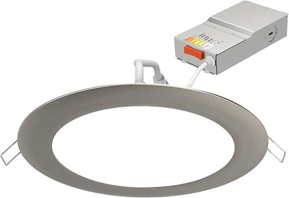 Juno WF4 SWW5 90CRI BN M6 Round LED Wafer Downlight, 120 Volts, Switchable Color Temperature 2700K/3000K/3500K/4000K/5000K, Triac Dimming, 4-Inch Ultra Thin Trim, Brushed Nickel