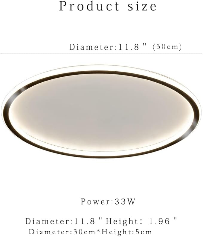 Dimmable LED Ceiling Light Fixture Flush Mount,12" Round Recessed Ceiling Lamp with APP Adjustment,Black Ceiling Lamp 3000K-6000K 33W Close to Ceiling Indoor Lighting for Bedroom Dining Living Room