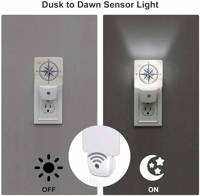 Compass Night Light Vintage Ocean Geographical Exploration Sign 0.5W Night Lights Auto LED Lamp Energy Saving Square Lights for Room Bedroom Bathroom