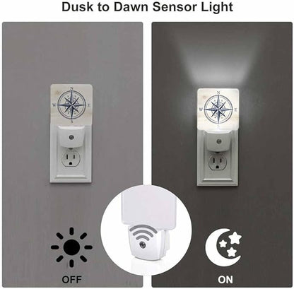 Compass Night Light Vintage Ocean Geographical Exploration Sign 0.5W Night Lights Auto LED Lamp Energy Saving Square Lights for Room Bedroom Bathroom