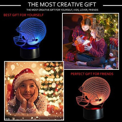 Ticent Football Helmet 3D Lamp Optical Illusion Light, 7 Colors Changing Touch Control Soccer Night Light for Christmas Gifts