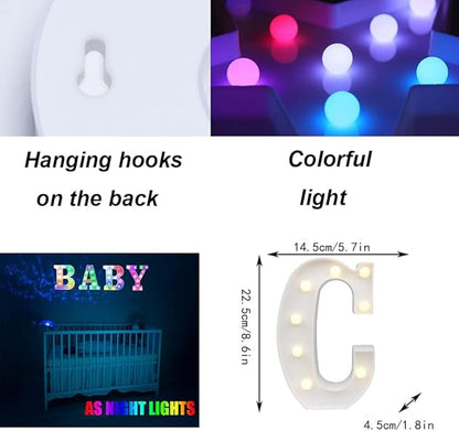 LED Marquee Letter Lights, 18 Colors Changing Light Up Letters with Remote, RGB Alphabet Letters Sign for Girls Boys Gift Birthday Party Night Light Bedroom Wedding Christmas Decor-Colorful C