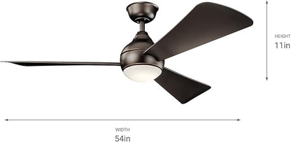 Kichler Sola 54" LED Indoor Outdoor Ceiling Fan In Old Bronze®, 3-Blade, 3000K, (54" W x 11" H), 330152OZ