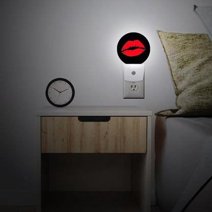 Red Lip Woman Night Light Plug-in Sleep Lamp Led Dusk to Dawn Night Light for Bedroom