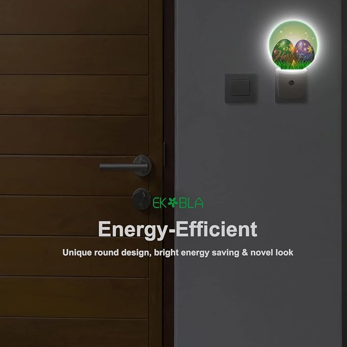 EKOBLA Happy Easter Plug-in Night Light, Colorful Easter Egg LED Nightlight with Auto Sensor for Bedroom & Bathroom