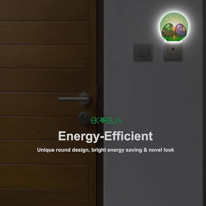 EKOBLA Happy Easter Plug-in Night Light, Colorful Easter Egg LED Nightlight with Auto Sensor for Bedroom & Bathroom