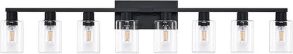 8 Light Bathroom Vanity Light Black Vanity Light Fixtures Bathroom Lights Fixtures Over Mirror Large Wall Lights with Clear Glass Shade for Bedroom Living Room Makeup