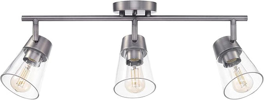 GLOBE Electric 64000045 24" 3-Light Track Lighting, Pewter, Clear Glass Shades, Ceiling Light, Pivot Shade, 3 Bulb, Kitchen Lights, E26 Socket