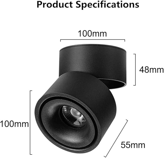 Dimmable Ceiling Spotlight,Indoor 360°Adjustable Surface Mounted LED 10W COB Ceiling Downlight-Wall Lamp for Picture Background Wall Display Lighting(Black,6000K Cold Light)