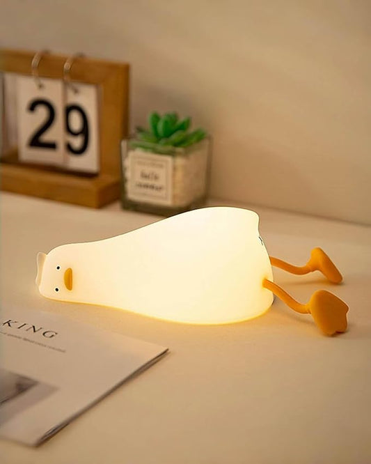 Lying Flat Duck Night Light, Squishy Duck Lamp with Tap Control, 30-Min Auto-Off Timer, Rechargeable Silicone Bedside Lamp for Kids Adults, [Mothers Day Gifts]