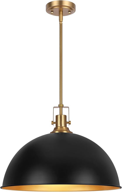 LamQee 18 Inch Black and Gold Large Pendant Light Kitchen Island, Farmhouse Modern Dome Pendant Light Fixtures Ceiling Hanging Lighting Chandelier for Dining Room Over Table, Bar, Hallway, Entryway