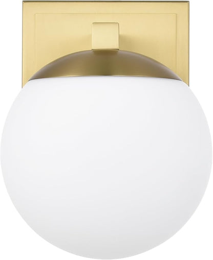 Aged Brass Wall Sconce Light, Modern Sconces Wall Lighting, 1 Light Globe Bathroom Vanity Lighting with Opal Glass Shade, Wall Light for Bedroom Bathroom Living Room Entryway Hallway