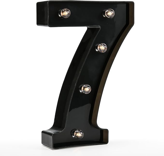 Light Up Black Alphabet Marquee Number Sign LED Marquee Number Lights Sign for Night Light Home Bar Christmas Lamp Birthday Party Wedding Decoration 7