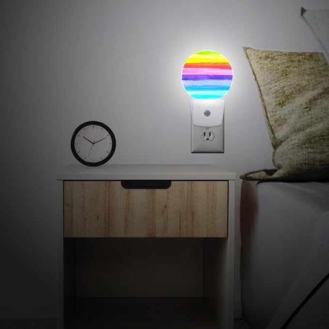 Rainbow Stripes LGBT Night Light Plug-in Sleep Lamp Led Dusk to Dawn Night Light for Bedroom